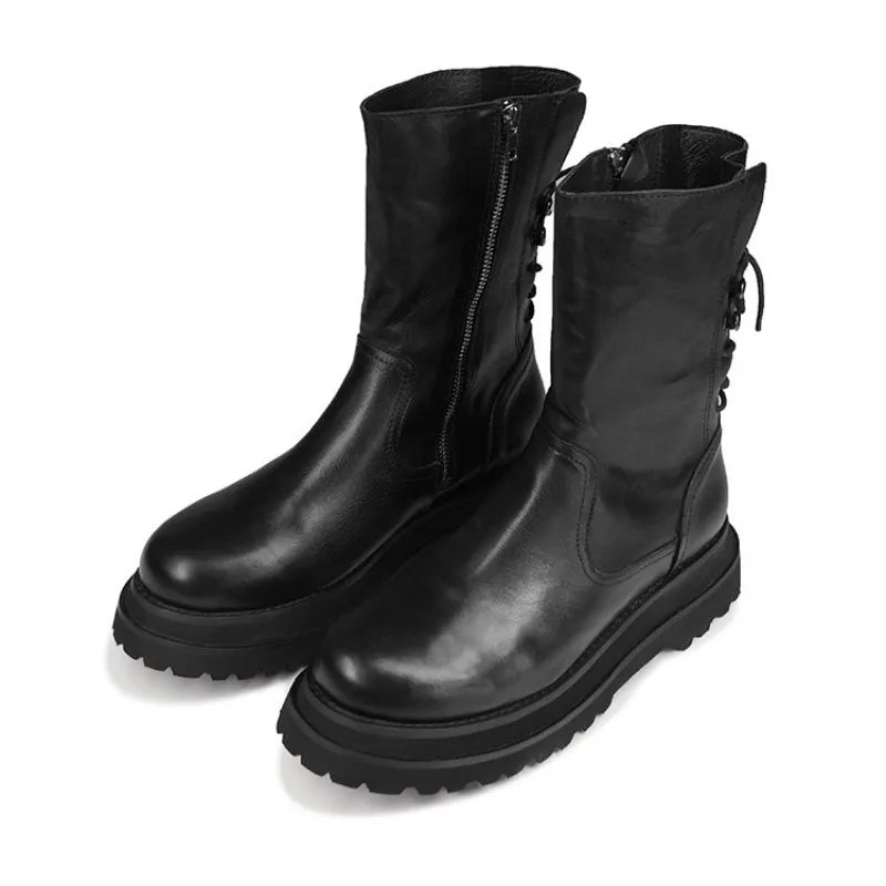 Bota Masculina Plataforma Grossa Cano Médio Estilo Gótico com Zíper Lateral – (Promoção de Inverno 2025)