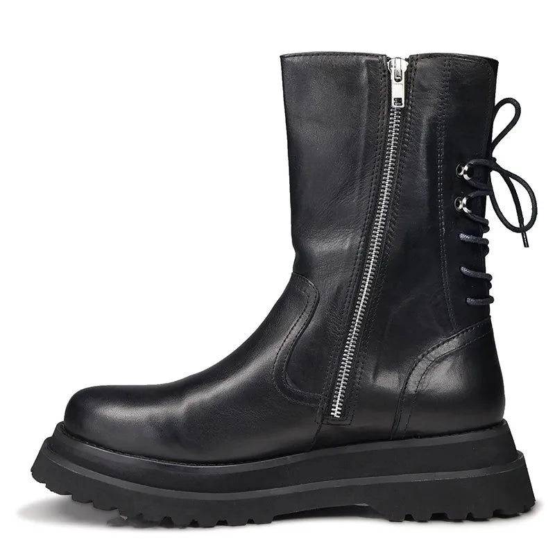 Bota Masculina Plataforma Grossa Cano Médio Estilo Gótico com Zíper Lateral – (Promoção de Inverno 2025)