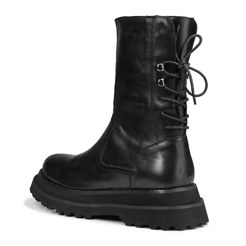 Bota Masculina Plataforma Grossa Cano Médio Estilo Gótico com Zíper Lateral – (Promoção de Inverno 2025)