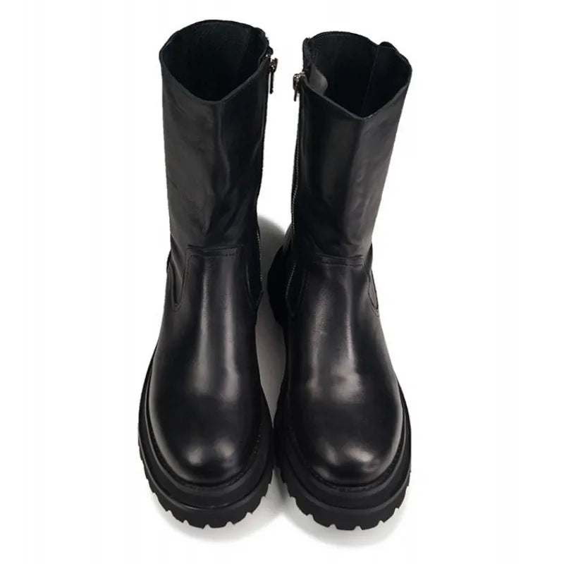 Bota Masculina Plataforma Grossa Cano Médio Estilo Gótico com Zíper Lateral – (Promoção de Inverno 2025)
