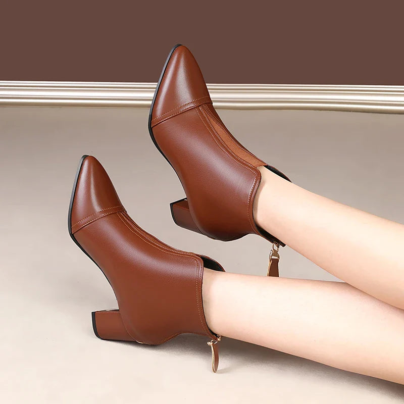 Bota de Couro Casual de Salto LeatherTrim