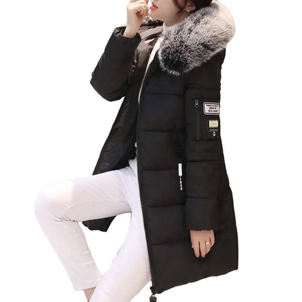 Casaco Feminino Longo Acolchoado com Capuz Bolsos com Zíper – (Promoção de Inverno 2025)