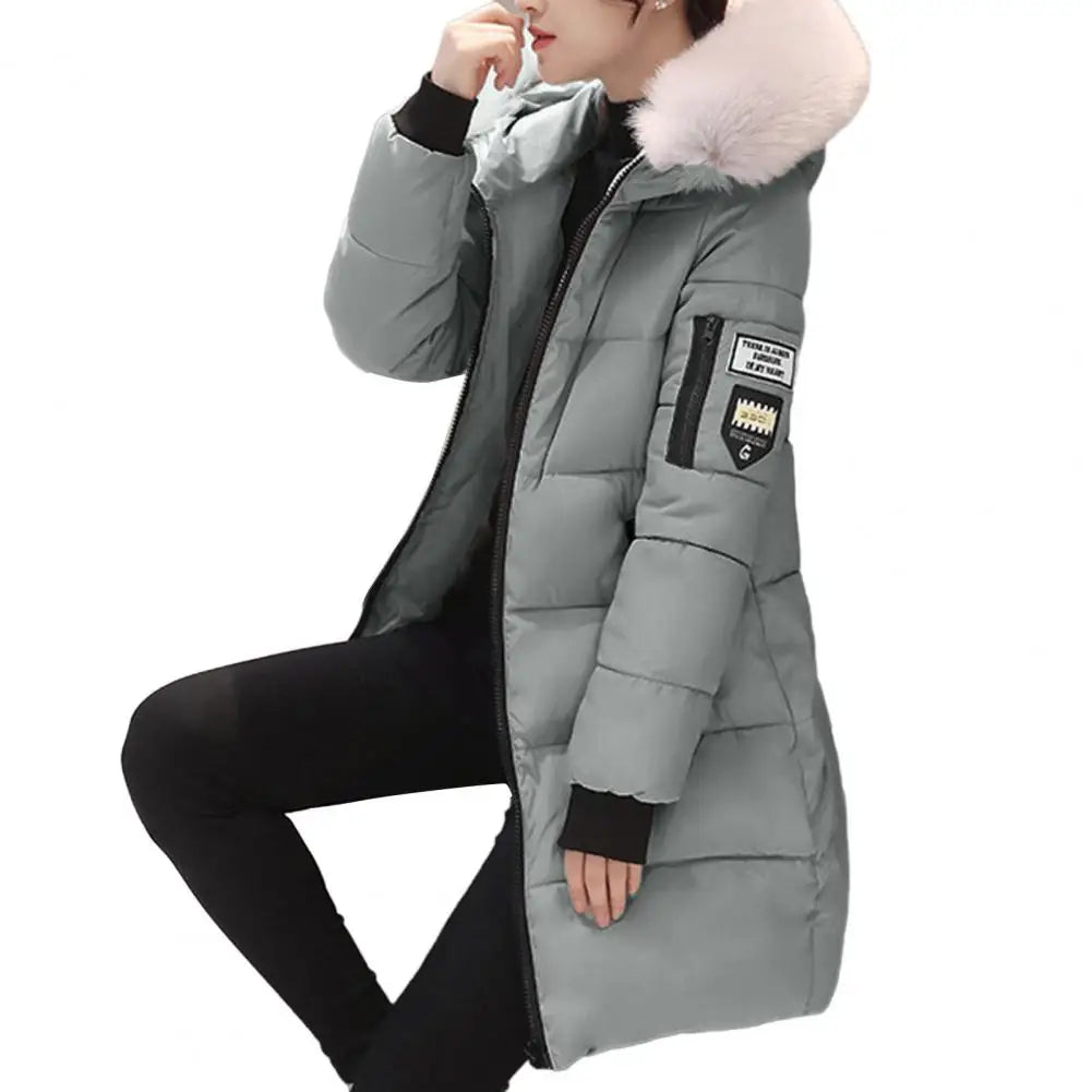 Casaco Feminino Longo Acolchoado com Capuz Bolsos com Zíper – (Promoção de Inverno 2025)