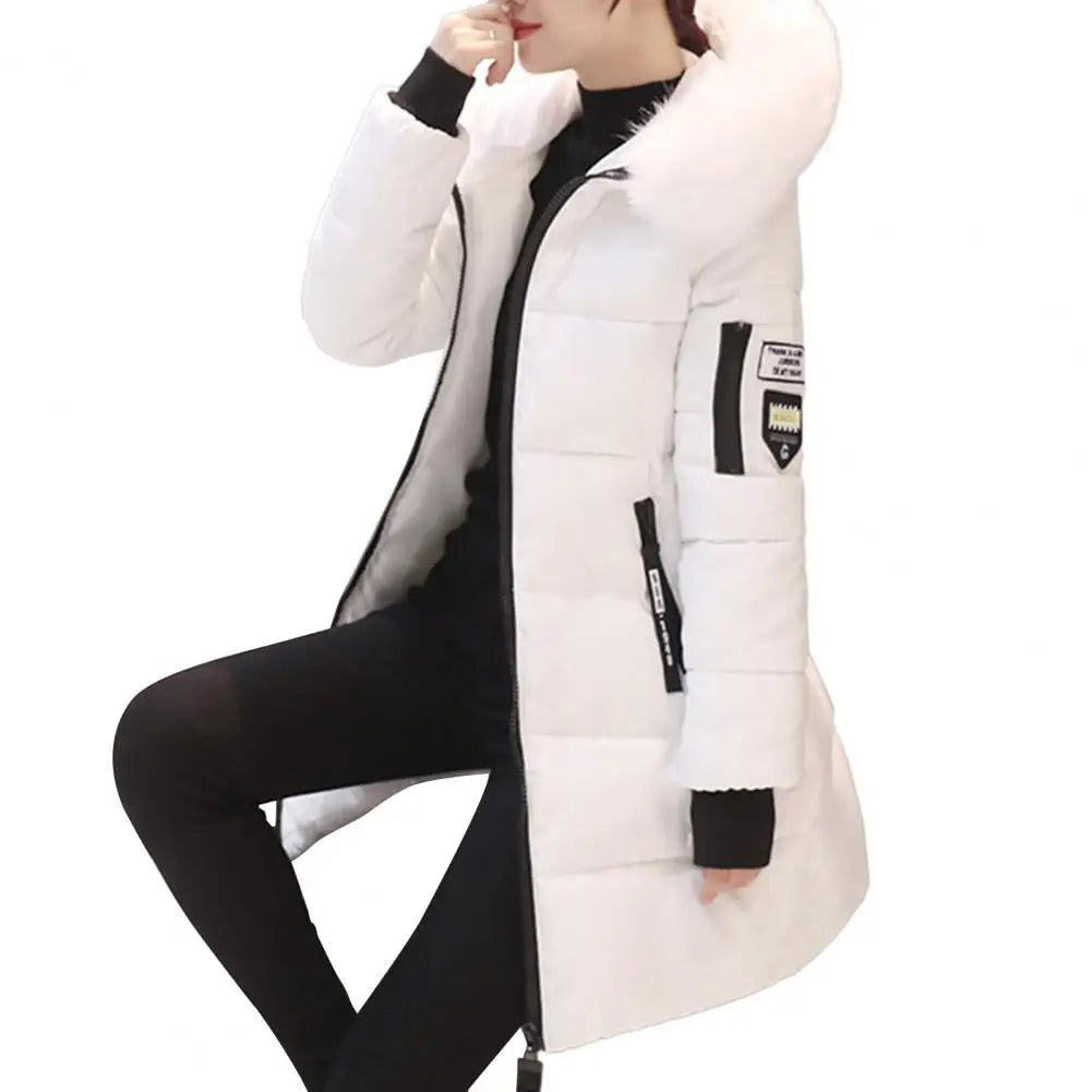 Casaco Feminino Longo Acolchoado com Capuz Bolsos com Zíper – (Promoção de Inverno 2025)