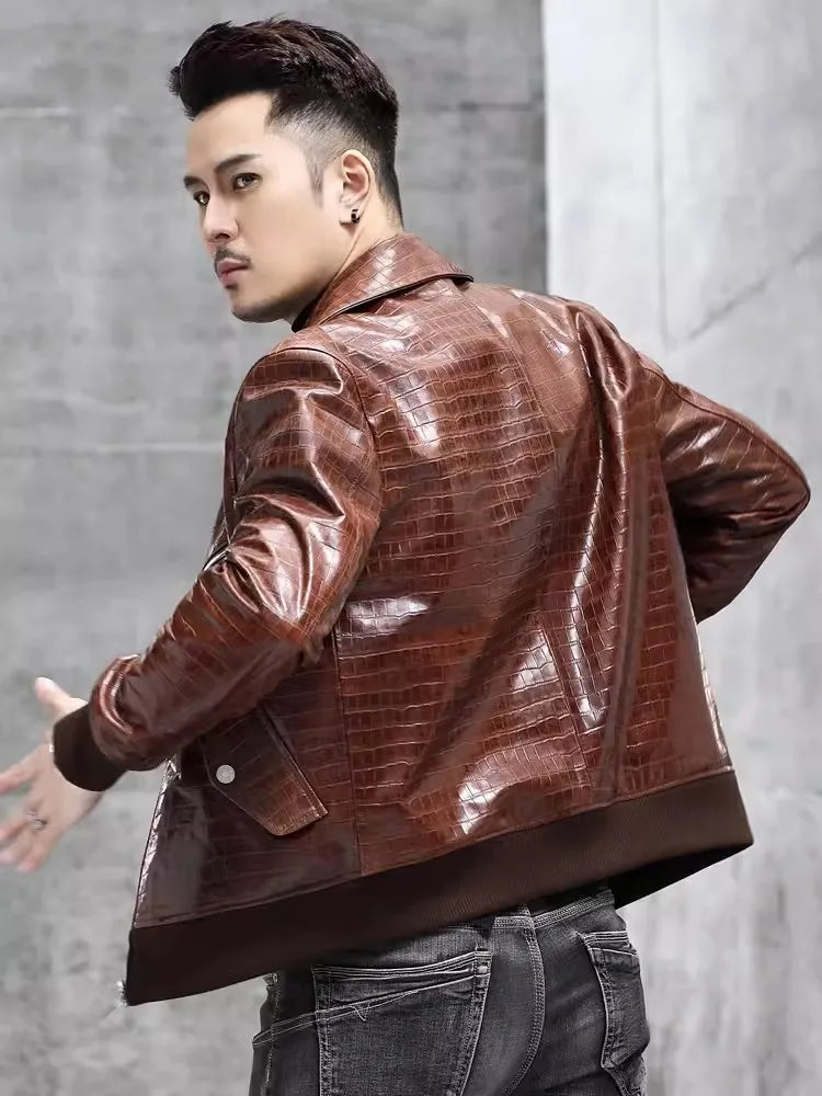 Jaqueta Masculina com Estampa Croco Estilo Biker – (Promoção de Inverno 2025)