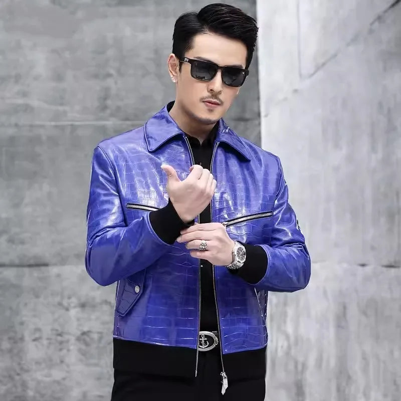 Jaqueta Masculina com Estampa Croco Estilo Biker – (Promoção de Inverno 2025)
