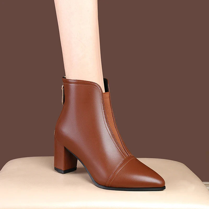 Bota de Couro Casual de Salto LeatherTrim