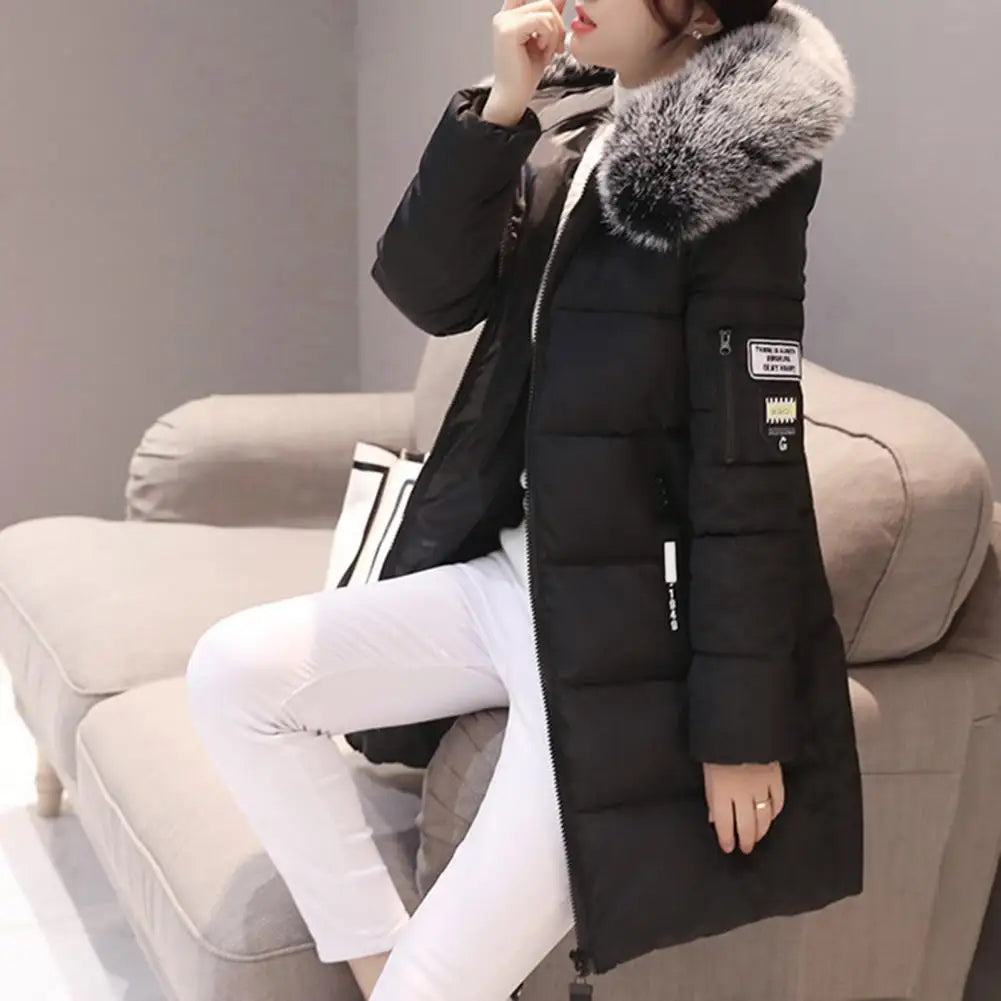 Casaco Feminino Longo Acolchoado com Capuz Bolsos com Zíper – (Promoção de Inverno 2025)