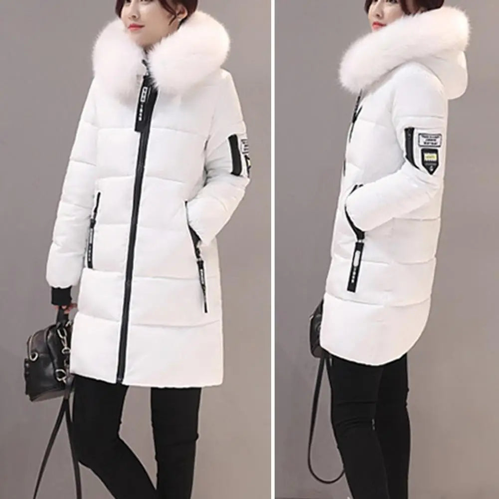 Casaco Feminino Longo Acolchoado com Capuz Bolsos com Zíper – (Promoção de Inverno 2025)