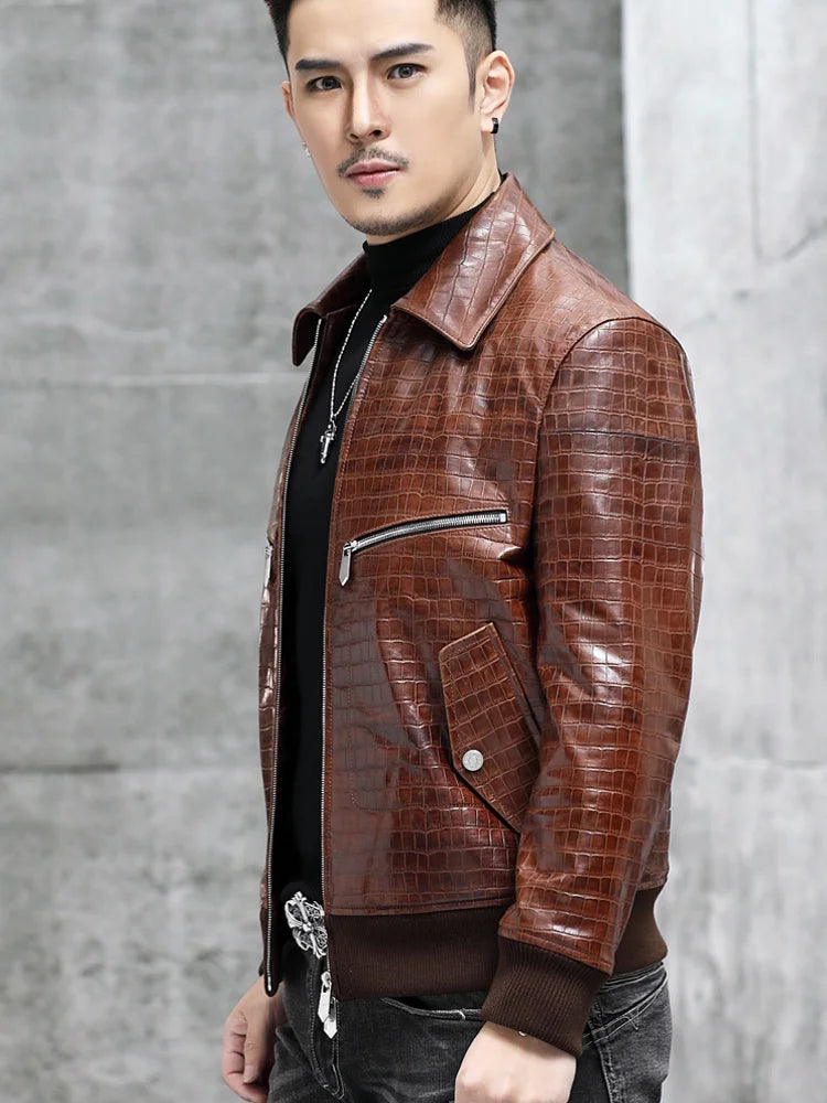 Jaqueta Masculina com Estampa Croco Estilo Biker – (Promoção de Inverno 2025)
