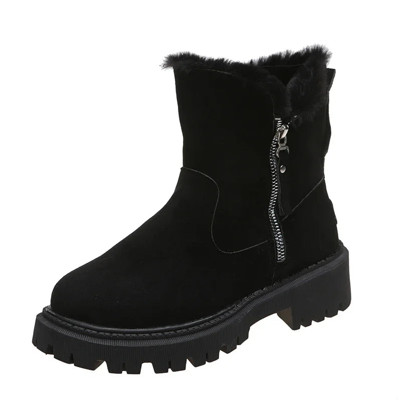 Bota Feminina de Camurça Sintética com Forro Peluciado Plataforma Solado Antiderrapante – (Promoção de Inverno 2025)