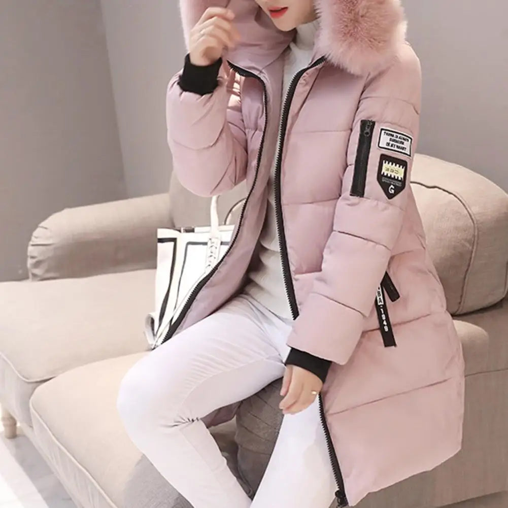 Casaco Feminino Longo Acolchoado com Capuz Bolsos com Zíper – (Promoção de Inverno 2025)