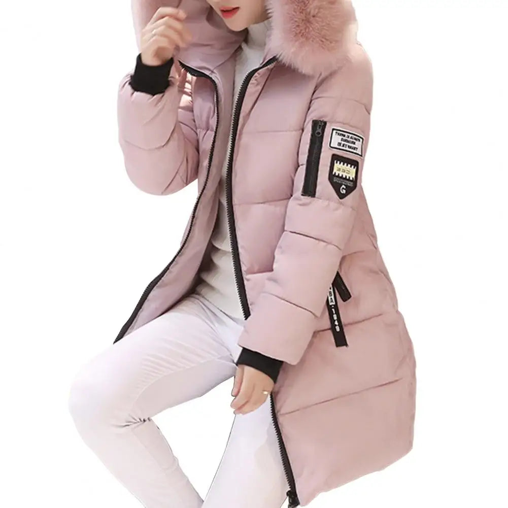 Casaco Feminino Longo Acolchoado com Capuz Bolsos com Zíper – (Promoção de Inverno 2025)