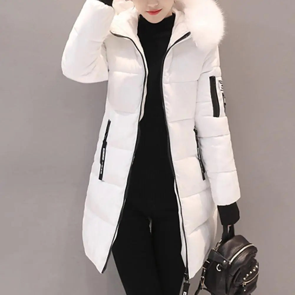 Casaco Feminino Longo Acolchoado com Capuz Bolsos com Zíper – (Promoção de Inverno 2025)