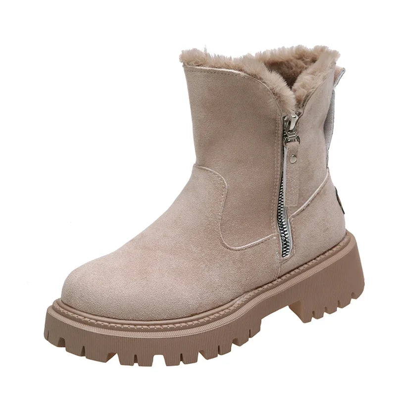 Bota Feminina de Camurça Sintética com Forro Peluciado Plataforma Solado Antiderrapante – (Promoção de Inverno 2025)