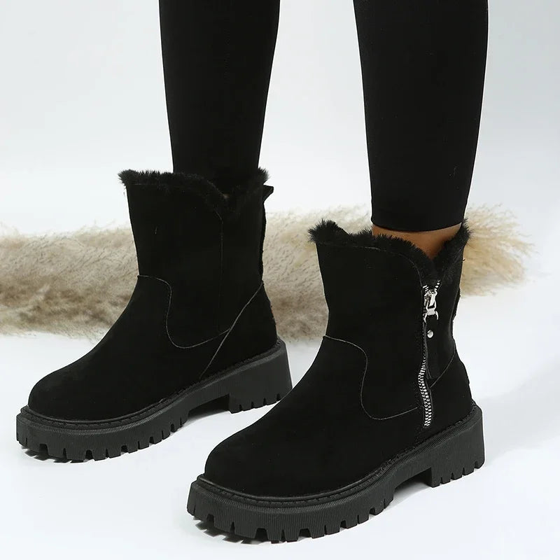 Bota Feminina de Camurça Sintética com Forro Peluciado Plataforma Solado Antiderrapante – (Promoção de Inverno 2025)