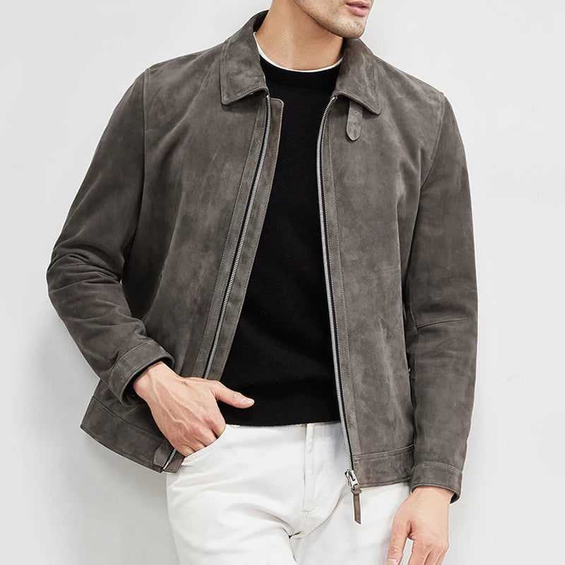 Jaqueta Masculina de Camurça Luxuosa com Lapela Slim ( PROMOÇÃO DE INVERNO )