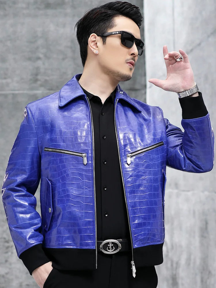 Jaqueta Masculina com Estampa Croco Estilo Biker – (Promoção de Inverno 2025)