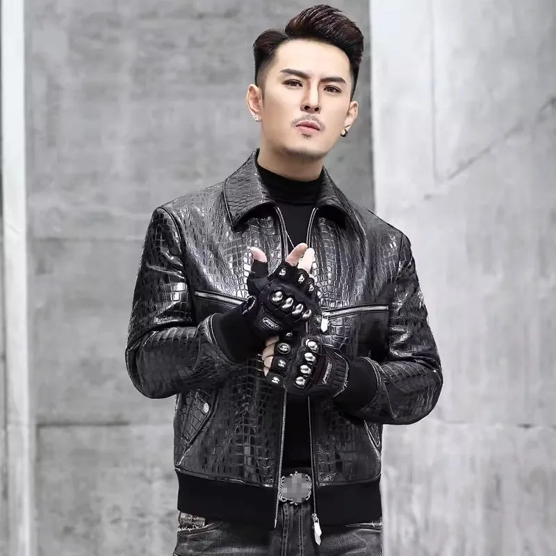 Jaqueta Masculina com Estampa Croco Estilo Biker – (Promoção de Inverno 2025)