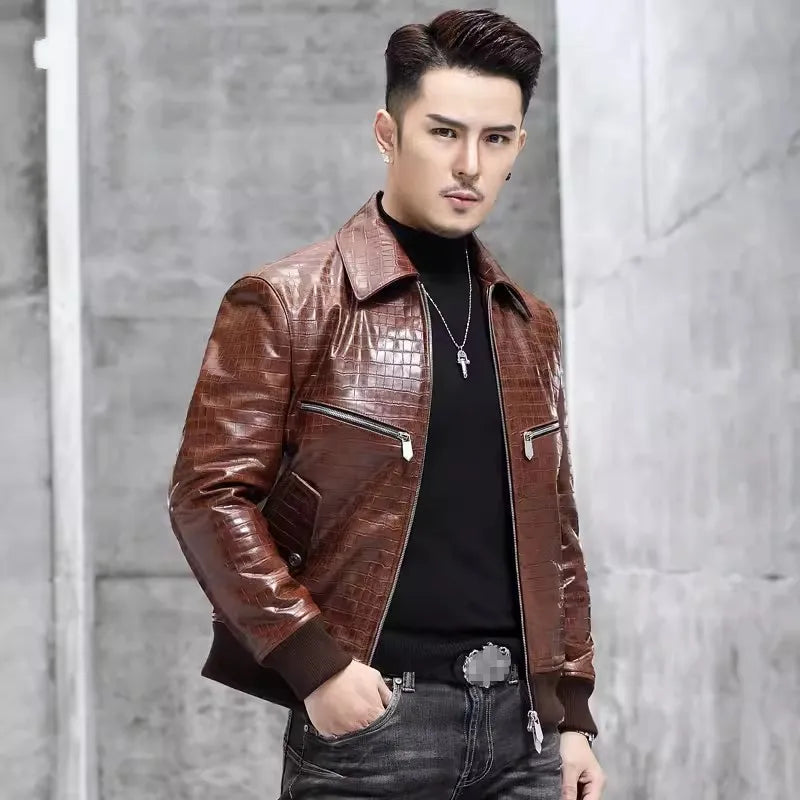 Jaqueta Masculina com Estampa Croco Estilo Biker – (Promoção de Inverno 2025)