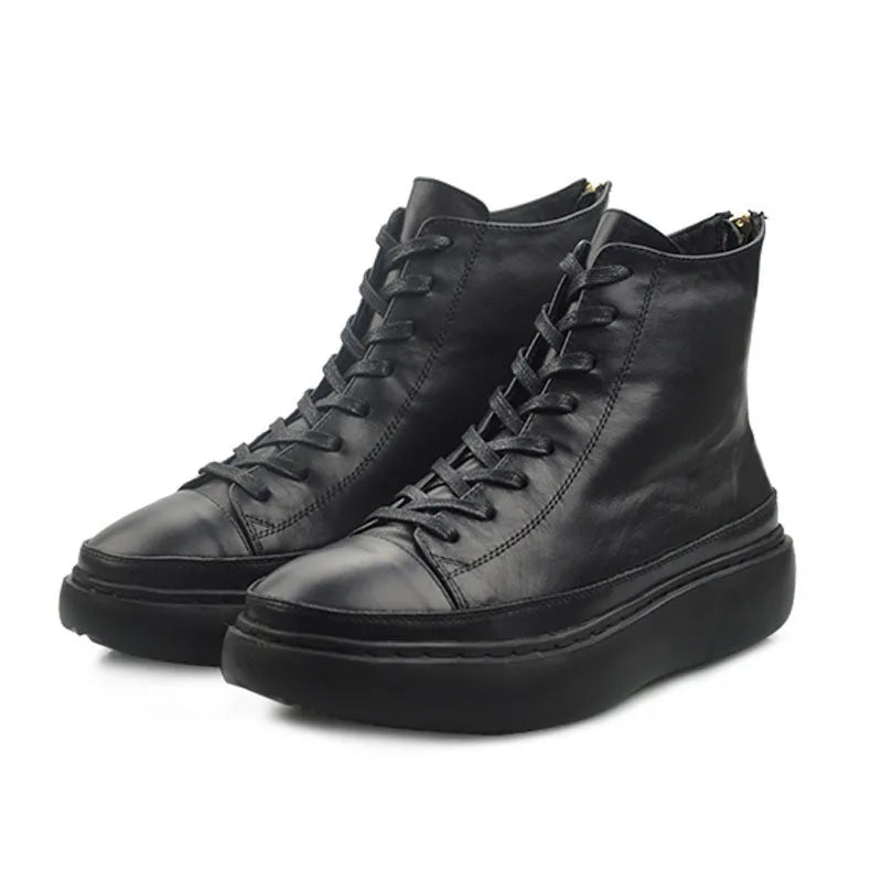 Bota Masculina Plataforma Cano Alto com Zíper Estilo Punk – (Promoção de Inverno 2025)