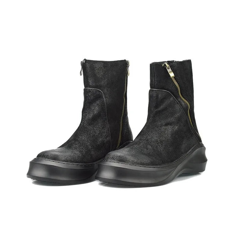 Bota Masculina Casual Plataforma com Zíper e Bico Redondo Estilo Vintage – (Promoção de Inverno 2025)