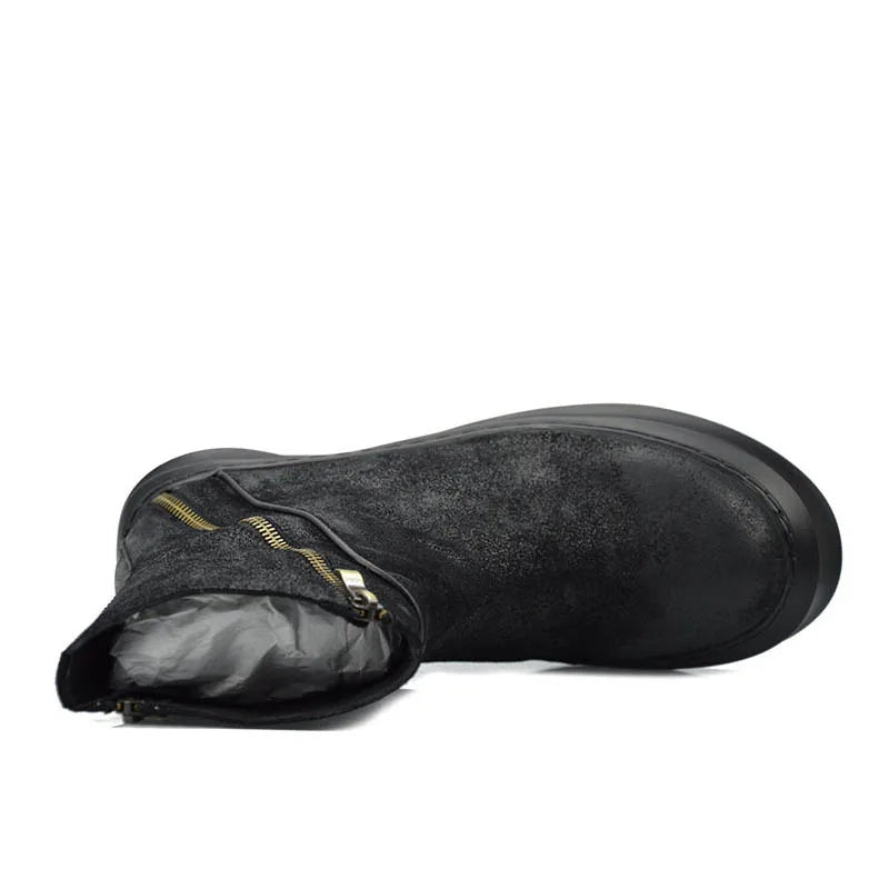 Bota Masculina Casual Plataforma com Zíper e Bico Redondo Estilo Vintage – (Promoção de Inverno 2025)