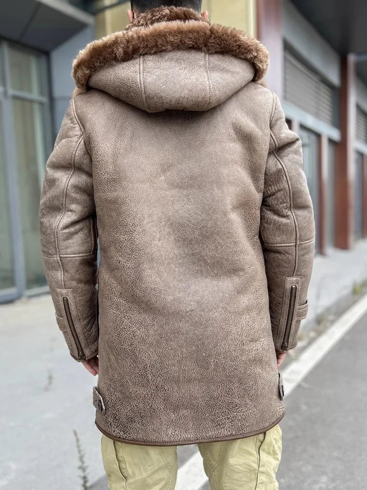 Casaco Masculino Longo com Forro de Lã e Capuz Estilo Clássico – (Promoção de Inverno 2025)