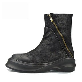 Bota Masculina Casual Plataforma com Zíper e Bico Redondo Estilo Vintage – (Promoção de Inverno 2025)