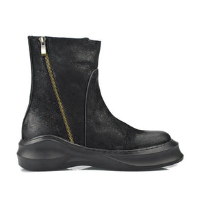 Bota Masculina Casual Plataforma com Zíper e Bico Redondo Estilo Vintage – (Promoção de Inverno 2025)
