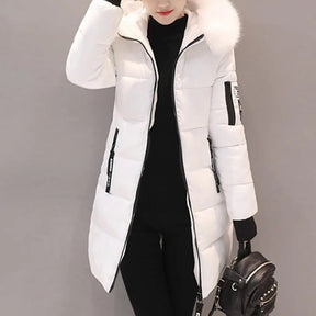 Casaco Feminino Longo Acolchoado com Capuz Bolsos com Zíper – (Promoção de Inverno 2025)