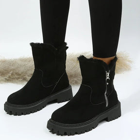 Bota Feminina de Camurça Sintética com Forro Peluciado Plataforma Solado Antiderrapante – (Promoção de Inverno 2025)