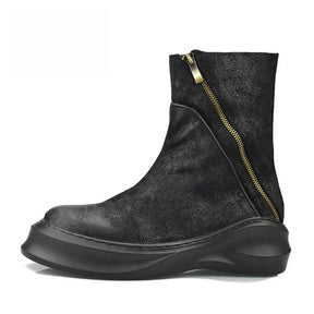 Bota Masculina Casual Plataforma com Zíper e Bico Redondo Estilo Vintage – (Promoção de Inverno 2025)